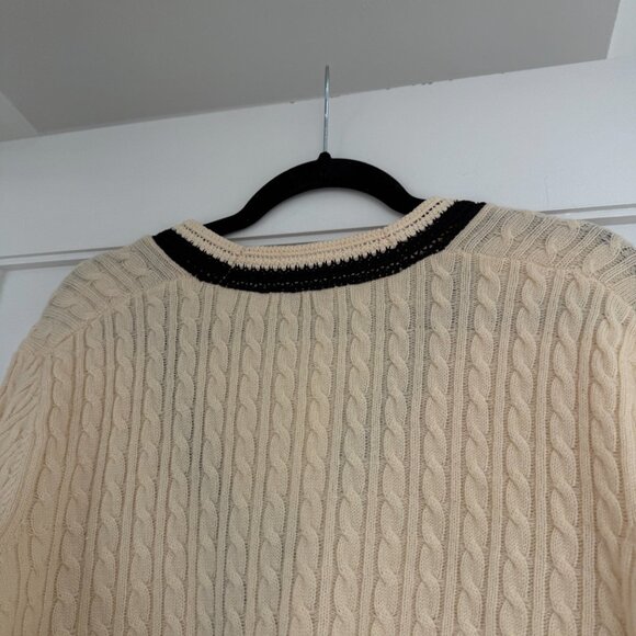 NWT Sandro Mercredi Cardigan Sweater Ecru Cable Knit V-Neck Wool Blend Contrast - Picture 10 of 10